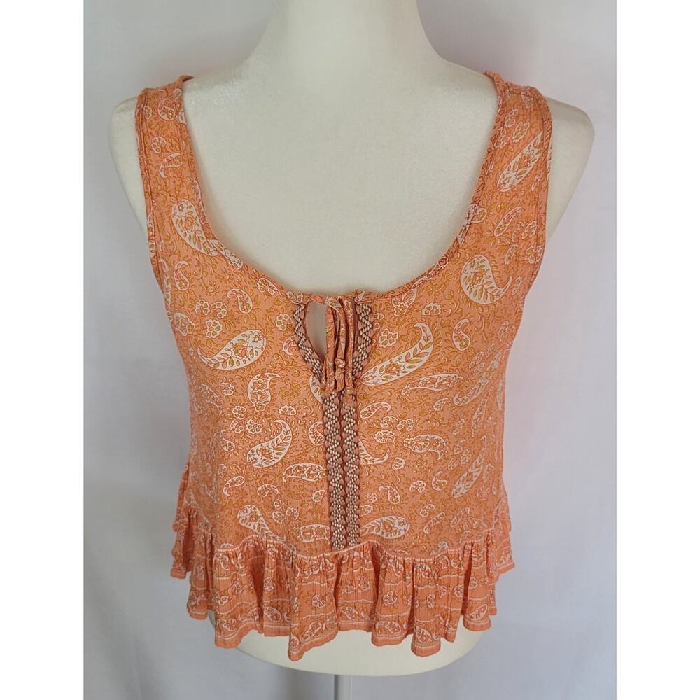 Patrons of Peace Boho Hippie Festival Coral Paisley Ruffle Tank Top Size XS - Picture 2 of 12
